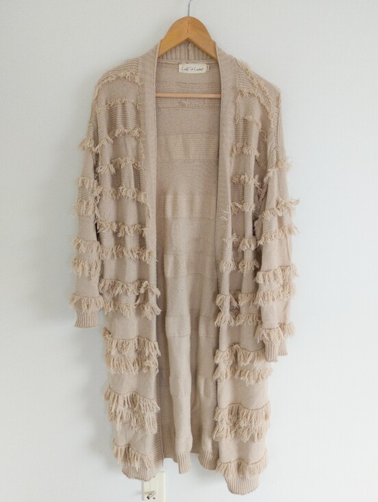 Lost In Lunar Sweaters - Lost In Lunar Beige Fringe Knit Open Front Long Duster Cardigan Sweater S/M